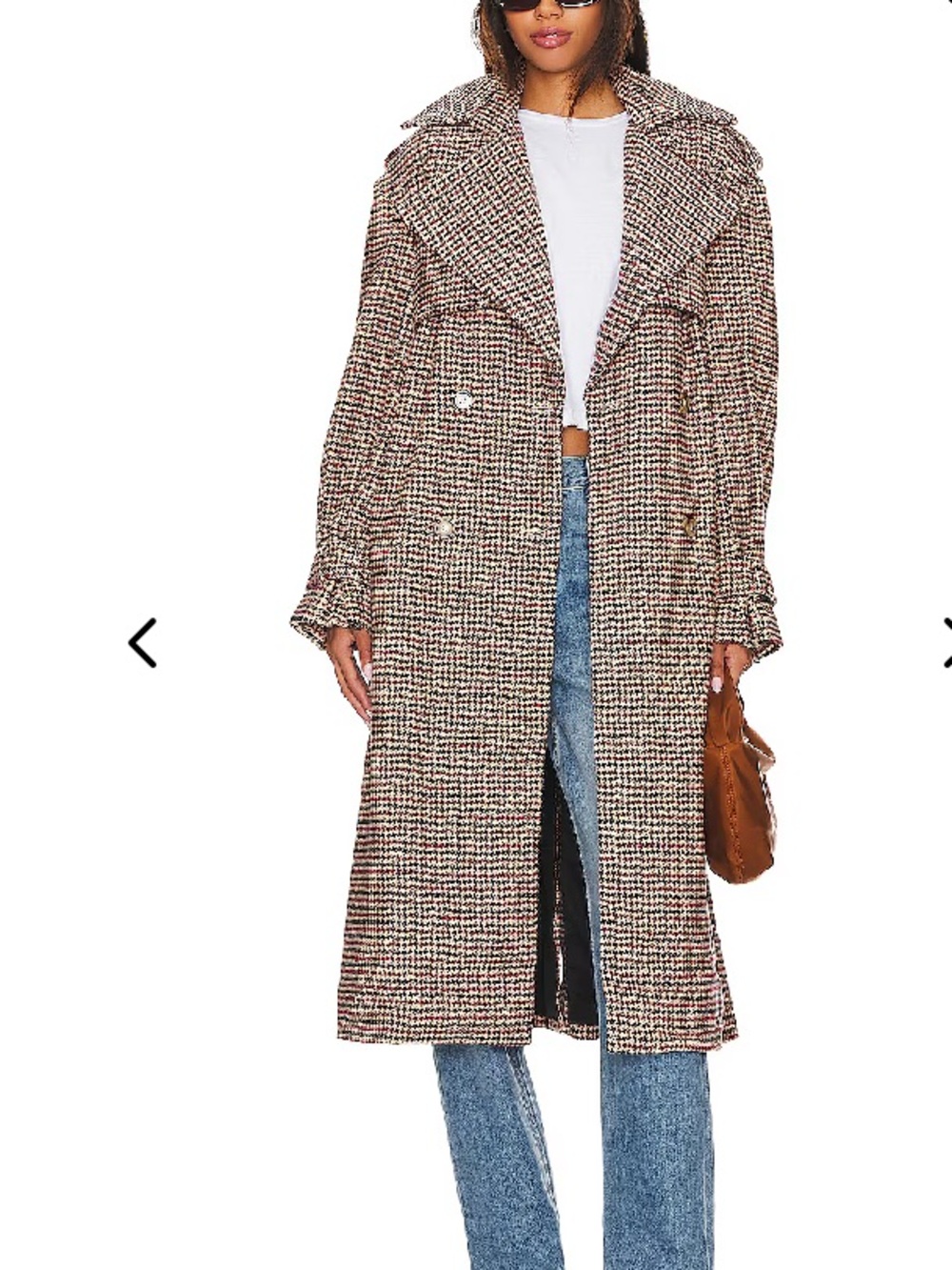 Houndstooth Longline Trench Coat - Brown/Black oversized